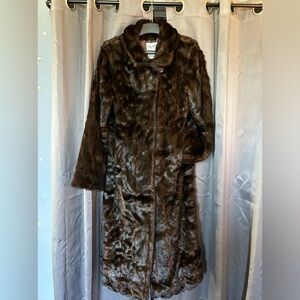Pamela McCoy faux fur coat, S, 50” long, 16” shoulder